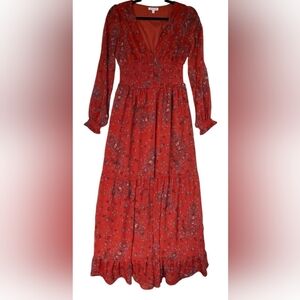 Burnt Orange Fall Floral Dress Large